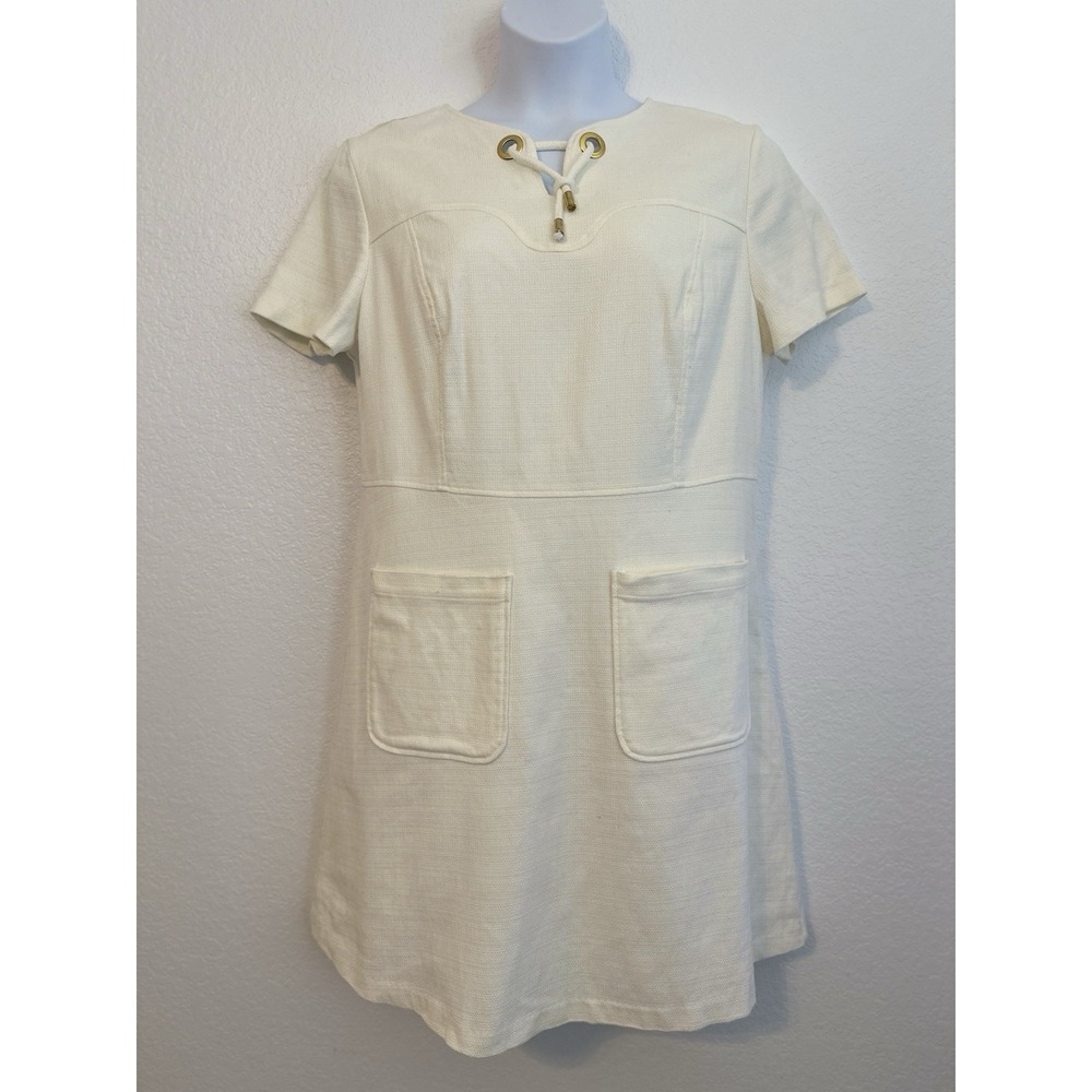 Boden Ottoman Patch Pocket Cream Textured Shift Dress US 16R - Picture 1 of 7